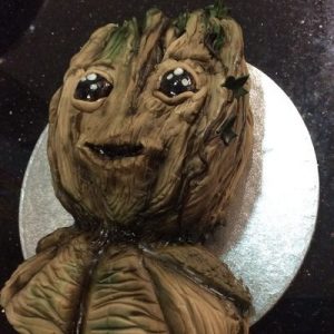 sculpt ed baby Groot cake with ivy detail, side view